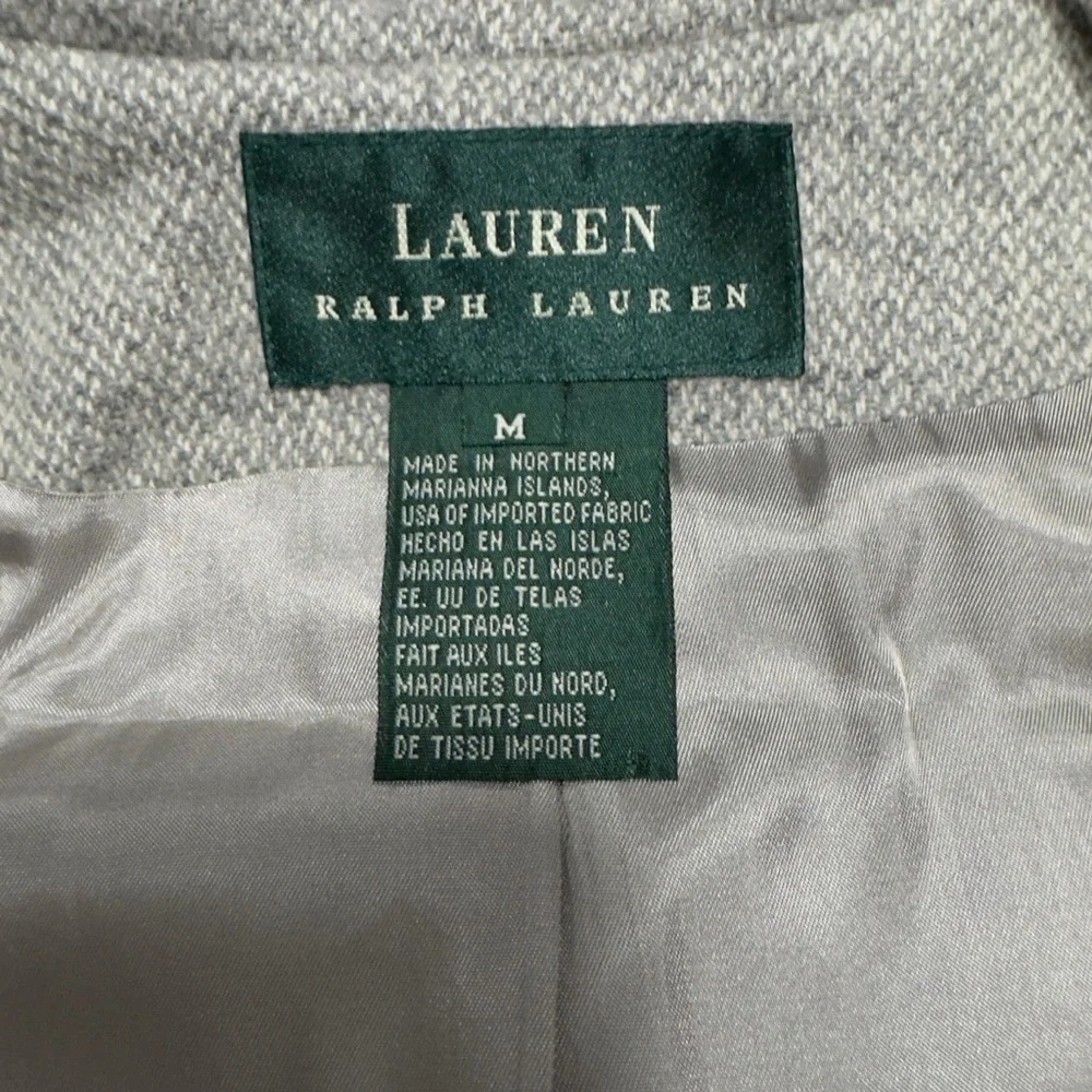 Lauren Ralph Lauren Light Gray Textured Wool Twill Hooded Zip Jacket - Picture 14 of 15